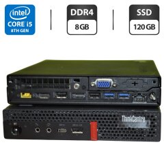 Неттоп Lenovo ThinkCentre M720q Tiny USFF / Intel Core i5-8400T (6 ядер по 1.7 - 3.3 GHz) / 8 GB DDR4 / 120 GB SSD / Intel UHD Graphics 630 / Wi-Fi / Windows 11 Pro + Блок живлення