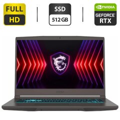 Новий ігровий ноутбук MSI GF63 Thin 12VE-1645NEU / 15.6" (1920x1080) IPS / Intel Core i5-12450H (8 (12) ядер по 3.3 - 4.4 GHz) / 16 GB DDR4 / 512 GB SSD / nVidia GeForce RTX 4050, 6 GB GDDR6, 96-bit / WebCam