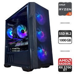Збірка під замовлення: ігровий комп'ютер MSI MAG Forge M100R Black Tower / AMD Ryzen 5 5600 (6 (12) ядер по 3.5 - 4.4 GHz) / 32 GB DDR4 / 1000 GB SSD M.2 / AMD Radeon RX 5700 XT, 8 GB GDDR6, 256-bit / 650W