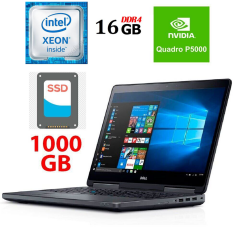 Мобильная рабочая станция Dell Precision 7720 / 17.3" (1920x1080) IPS / Intel xeon e3-1545m v5 (4 (8) ядра по 2.9 - 3.8 GHz) / 16 GB DDR4 / 1000 GB SSD / nVidia Quadro P5000, 16 GB GDDR5, 256-bit / WebCam