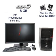Комплект ПК: Fujitsu Esprimo P420 E85+ Tower / Intel Core i5-4430 (4 ядра по 3.0 - 3.2 GHz) / 8 GB DDR3 / 160 GB SSD+250 GB HDD + Монитор Б класс Lenovo ThinkVision LT2452pwC / 24" (1920x1200) E-IPS LED / 1x DVI-D, 1x VGA, 1x DP, USB-Hub