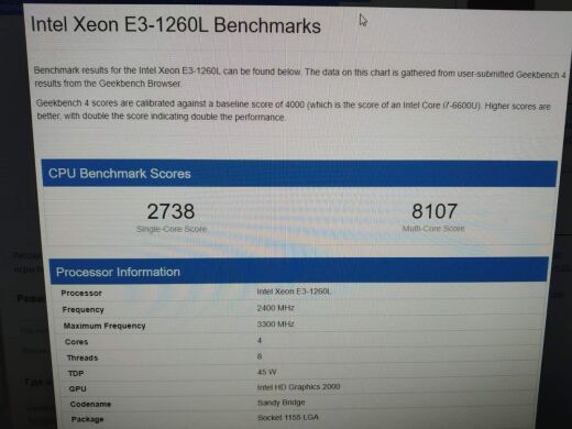 Процессор Intel Xeon E3-1260L / Сокет LGA1155