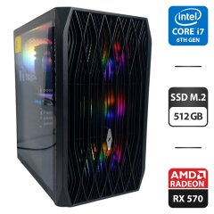 Игровой ПК 1stPlayer Ariya AY7 Tower / Intel Core i7-6700 (4 (8) ядра по 3.4 - 4.0 GHz) / 32 GB DDR4 / 512 GB SSD M.2 / AMD Radeon RX 570, 8 GB GDDR5, 256-bit / 500W + Кабели HDMI и питания
