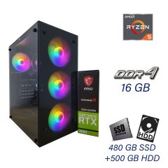 Игровой ПК First Player ATX NEW / AMD Ryzen 5 4500 (6 (12) ядер по 3.6 - 4.1 GHz) / 16 GB DDR4 (3200 MHz) / 480 GB SSD+500 GB HDD / MSI RTX 3060 GAMING X, 12 GB GDDR6, 192-bit NEW / 650W NEW / sAM4 Gigabyte B450M H + Wi-Fi адаптер