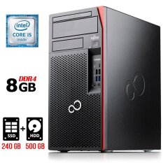 Компьютер Fujitsu Esprimo P757 E90+ Tower / Intel Core i5-6500 (4 ядра по 3.2 - 3.6 GHz) / 8 GB DDR4 / 240 GB SSD + 500 GB HDD / Intel HD Graphics 530 / 280W / DisplayPort / DVI