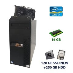 Lenovo ThinkCentre M82 Tower / Intel Core i3-3220 (2 (4) ядра по 3.3 GHz) / 16 GB DDR3 / 120 GB SSD NEW+250 GB HDD / AMD Radeon RX 560, 4 GB GDDR5, 128-bit / 500W NEW