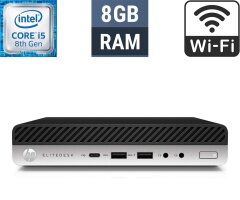 Неттоп HP EliteDesk 800 G4 Desktop Mini USFF / Intel Core i5-8600T (6 ядер по 2.3 - 3.7 GHz) / 8 GB DDR4 / 250 GB SSD / Intel UHD Graphics 630 / Wi-Fi + Блок живлення
