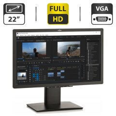 Монитор Б-класс Fujitsu DY22T-7 / 22" (1920x1080) TN / USB 2.0, VGA, DVI, HDMI / Встроенные колонки 2x 1W / VESA 100x100 + Кабели (VGA, DVI&nbsp;на выбор) и питания в комплекте