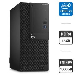 Компьютер Dell OptiPlex 3050 Tower / Intel Core i3-6100 (2 (4) ядра по 3.7 GHz) / 16 GB DDR4 / 1000 GB SSD NEW / Intel HD Graphics 630 / HDMI + Переходник с DisplayPort на VGA