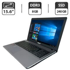 Ноутбук Б-клас Asus F550Z / 15.6" (1366x768) TN / AMD FX-7600P (4 ядра по 2.7 - 3.6 GHz) / 8 GB DDR3 / 240 GB SSD / AMD Radeon R7 Graphics / WebCam / VGA / АКБ NEW