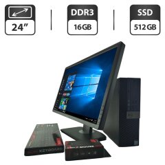 Комплект ПК: компьютер Dell OptiPlex 3040 SFF / Intel Core i5-6400 (4 ядра по 2.7 - 3.7 GHz) / 16 GB DDR3 / 512 GB SSD / Intel HD Graphics 530 + Монитор 24" (1920x1080) TN / Разные бренды