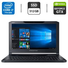 Игровой ноутбук Б-класс Acer Predator Triton 700 PT715-51 / 15.6" (1920x1080) IPS / Intel Core i7-7700HQ (4 (8) ядра по 2.8 - 3.8 GHz) / 16 GB DDR4 / 512 GB SSD / nVidia GeForce GTX 1080, 8 GB GDDR5X, 256-bit / WebCam / HDMI