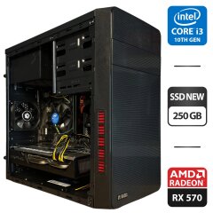 Игровой ПК 2E Basis (2E-RD831) Tower NEW / Intel Core i3-10100F NEW (4 (8) ядра по 3.6 - 4.3 GHz) / 16 GB DDR4 NEW / 250 GB SSD NEW / AMD Radeon RX 570, 4 GB GDDR5, 256-bit / 500W NEW / HDMI