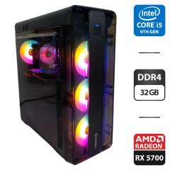 Ігровий ПК GameMax MoonLight MFG G511 Tower / Intel Core i5-9400 (6 ядер по 2.9 - 4.1 GHz) / 32 GB DDR4 / 256 GB SSD M.2 + 512 GB SSD M.2 + 500 GB HDD / AMD Radeon RX 5700, 8 GB GDDR6, 256-bit / 600W + Мишка, клавіатура, кабелі HDMI та живлення