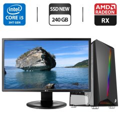 Комплект ПК: 1stPlayer Black Tower NEW / Intel Core i5-3470 (4 ядра по 3.2 - 3.6 GHz) / 16 GB DDR3 / 240 GB SSD NEW + 500 GB HDD / AMD Radeon RX 570, 4 GB GDDR5, 256-bit / 350W + Монитор LG 24MB35PM-B / 24" (1920x1080) IPS / VGA / DVI + Кабели подключения