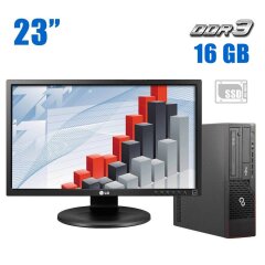 Комплект ПК: Fujitsu Esprimo E700 SFF / Intel Core i3-2100 (2 (4) ядра по 3.1 GHz) / 16 GB DDR3 / 240 GB SSD / AMD Radeon HD 8490, 1 GB GDDR3, 64-bit + Монитор LG 23MB35 / 23" (1920x1080) IPS / VGA, DVI + Клавиатура и мышь