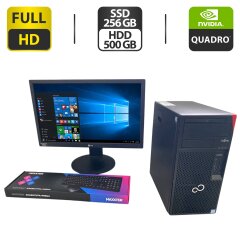 Комплект ПК: компьютер Fujitsu Esprimo P757 E90 Tower / Intel Core i5-7400 (4 ядра по 3.0 - 3.5 GHz) / 16 GB DDR4 / 256 GB SSD + 500 GB HDD / nVidia Quadro K1200, 4 GB GDDR5, 128-bit / DVD-ROM + Монитор LG 23MB35PY-B / 23" (1920x1080) IPS