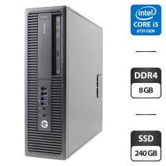 Комп'ютер HP EliteDesk 800 G2 SFF / Intel Core i5-6500 (4 ядра по 3.2 - 3.6 GHz) / 8 GB DDR4 / 240 GB SSD / Intel HD Graphics 530 / DVD-ROM / Windows 11 Pro