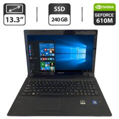 Ноутбук Б-класс Lenovo IdeaPad B580 / 15.6" (1366x768) TN / Intel Core i7-2620M (2 (4) ядра по 2.7 - 3.4 GHz) / 8 GB DDR3 / 240 GB SSD / nVidia GeForce 610M, 1 GB GDDR3, 64-bit / WebCam / DVD-ROM