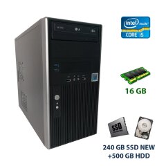Hyundai Black Tower / Intel Core i5-3470 (4 ядра по 3.2 - 3.6 GHz) / 16 GB DDR3 / 240 GB SSD NEW+500 GB HDD / AMD Radeon RX 550, 2 GB GDDR5, 128-bit / 300W / DVD-RW + Ігрова клавіатура + Ігрова миша
