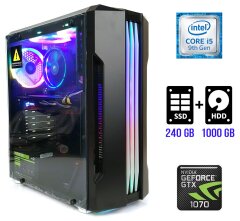 Ігровий ПК Adias 11 Tower / Intel Core i5-9400F (6 ядер по 2.9 - 4.1 GHz) / 16 GB DDR4 / 240 GB SSD + 1000 GB HDD / nVidia GeForce GTX 1070, 8 GB GDDR5, 256-bit / 500W / DVI / HDMI / DisplayPort