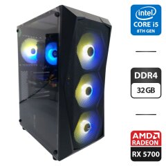 Ігровий ПК AeroCool PGS FALCON-A-BK-V1 FRGB Tower / Intel Core i5-8400 (6 ядер по 2.8 - 4.0 GHz) / 32 GB DDR4 / 256 GB SSD M.2 + 512 GB SSD M.2 + 500 GB HDD / AMD Radeon RX 5700, 8 GB GDDR6, 256-bit / 600W + Мишка, клавіатура, кабелі HDMI та живлення