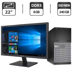 Комплект ПК: Dell OptiPlex 3020 Tower / Intel Core i3-4130 (2 (4) ядра по 3.4 GHz) / 8 GB DDR3 / 240 GB SSD NEW / Intel HD Graphics 530 + Монитор Б-класс 22" (1680x1050) TN / VGA, DVI / Разные бренды + Кабели подключения