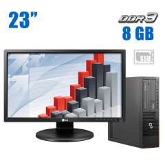 Комплект ПК: Fujitsu Esprimo E700 SFF / Intel Core i3-2100 (2 (4) ядра по 3.1 GHz) / 8 GB DDR3 / 240 GB SSD / AMD Radeon HD 8490, 1 GB GDDR3, 64-bit + Монитор LG 23MB35 / 23" (1920x1080) IPS / VGA, DVI + Клавиатура и мышь 