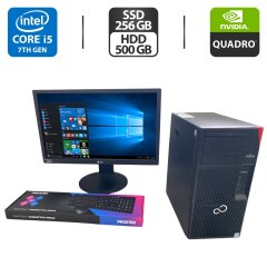 Комплект ПК: компьютер Fujitsu Esprimo P757 E90 Tower / Intel Core i5-7400 (4 ядра по 3.0 - 3.5 GHz) / 16 GB DDR4 / 256 GB SSD + 500 GB HDD / nVidia Quadro M2000, 4 GB GDDR5, 128-bit / DVD-ROM + Монитор LG 23MB35PY-B / 23" (1920x1080) IPS