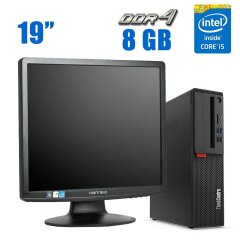 Комплект ПК: Lenovo ThinkCentre M720s SFF / Intel Core i5-8400 (6 ядер по 2.8 - 4.0 GHz) / 8 GB DDR4 / 240 GB SSD / Intel UHD Graphics 630 + Монитор Hanns.G HA191DPB / 19" (1280x1024) TN / VGA, DVI + Клавиатура и мышь