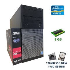 Комп'ютер Dell OptiPlex 3020 Tower / Intel Core i5-4590 (4 ядра по 3.3 - 3.7 GHz) / 8 GB DDR3 / 120 GB SSD NEW+750 GB HDD / ASUS RX 560 Dual Fan, 2 GB GDDR5, 128-bit