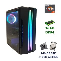 Midi-Tower / AMD Ryzen 3 3200G (4 ядра по 3.6 - 4.0 GHz) / 16 GB DDR4 / 240 GB SSD+1000 GB HDD / AMD Sapphire Radeon RX 470, 4 GB GDDR5, 256-bit
