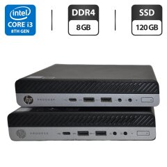 Неттоп HP ProDesk 600 G4 Desktop Mini USFF / Intel Core i3-8100T (4 ядра по 3.1 GHz) / 8 GB DDR4 / 120 GB SSD M.2 / Intel UHD Graphics 630 / USB Wi-Fi / Windows 11 Pro + Блок живлення / Кабель з DisplayPort на DVI