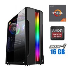 Новий ігровий ПК Tower / AMD Ryzen 5 3600 (6 (12) ядер по 3.6 - 4.2 GHz) / 16 GB DDR4 / 500 GB SSD M.2 / AMD Radeon RX 6600, 8 GB GDDR6, 128-bit / 500W