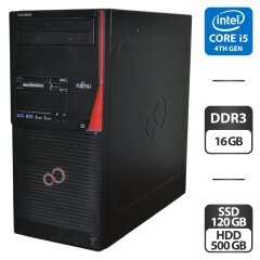 Рабочая станция Fujitsu Celsius W530 Workstation Tower / Intel Core i5-4590 (4 ядра по 3.3 - 3.7 GHz) / 16 GB DDR3 / 120 GB SSD + 500 GB HDD / Intel HD Graphics 4600 / DVD-ROM