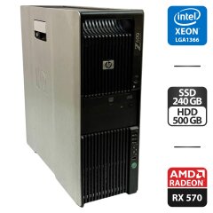 Рабочая станция HP Z600 Workstation Tower / Intel Xeon E5520 (4 (8) ядра по 2.2 - 2.5 GHz) / 12 GB DDR3 / 240 GB SSD + 500 GB HDD / AMD Radeon RX 570, 4 GB GDDR5, 256-bit / DVD-ROM / 650W
