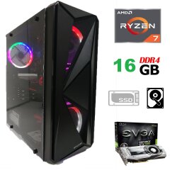 First Player Tower / AMD Ryzen 7 2700 (8 (16) ядер по 3.20 - 4.1 GHz) / 16 GB DDR4 / 240 GB SSD NEW+1000 GB HDD / БП Chieftec 600W / GeForce GTX 1080 (8Gb GDDR5 256bit)