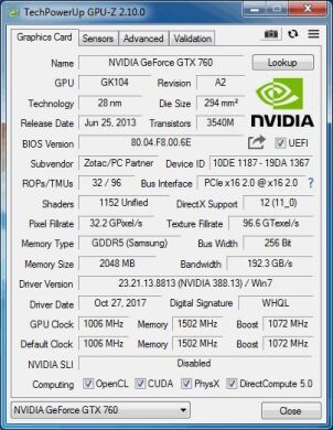 Дискретная видеокарта nVidia GeForce Zotac GTX 760, 2 GB GDDR5, 256-bit