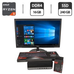 Комплект ПК: HP EliteDesk 705 G4 SFF / AMD Ryzen 5 Pro 2400G (4 (8) ядра по 3.6 - 3.9 GHz) / 16 GB DDR4 / 240 GB SSD / AMD Radeon RX Vega 11 + Монитор Philips 246V5L / 24" (1920x1080) TN / VGA, DVI + Клавиатура, мышка