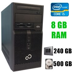 Fujitsu P510 Tower / Intel Core i5-3470 (4 ядра по 3.2 - 3.6 GHz) / 8 GB DDR3 / new! 240 GB SSD+500 GB HDD