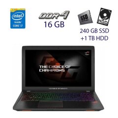 Ігровий ноутбук Asus ROG GL753V Black / 17.3" (1920x1080) IPS / Intel Core i7-7700HQ (4 (8) ядра по 2.8 - 3.8 GHz) / 16 GB DDR4 / 240 GB SSD+1 TB HDD / nVidia GeForce GTX 1050 Ti, 4 GB GDDR5, 128-bit / WebCam / HDMI / MiniDP
