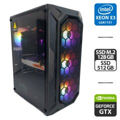 Игровой ПК 1stPlayer X6 Fire Base Tower / Intel Xeon E3-1270 v6 (аналог Intel Core i7-6700) (4 (8) ядра по 3.8 - 4.2 GHz) / 16 GB DDR4 / 128 GB SSD M.2 + 512 GB SSD / nVidia GeForce GTX 1080 Ti, 11 GB GDDR5X, 352-bit / 600W + Кабели, переходник