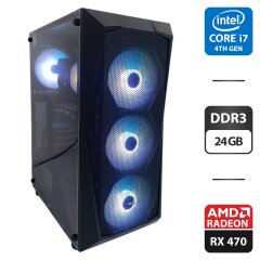 Игровой ПК AeroCool PGS FALCON-A-BK-V1 FRGB Tower / Intel Core i7-4770 (4 (8) ядра по 3.4 - 3.9 GHz) / 24 GB DDR3 / 480 GB SSD + 500 GB HDD / AMD Radeon RX 470, 4 GB GDDR5, 256-bit / 350W + Мышка, клавиатура, кабели DVI и питания