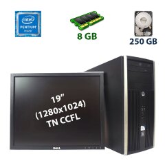 Комплект ПК: HP Compaq 6200 Tower / Intel Pentium G850 (2 ядра по 2.9 GHz) / 8 GB DDR3 / 250 GB HDD + Монітор (без підставки) Dell 1907FP / 19" (1280х1024) TN CCFL / DVI, VGA, USB-Hub