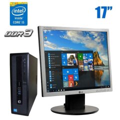 Комплект ПК: HP ProDesk 600 G1 SFF / Intel Core i5-4430 (4 ядра по 3.0 - 3.2 GHz) / 4 GB DDR3 / 120 GB SSD / Intel HD Graphics 4600 + Монитор LG Flatron L1750SQ / 17" (1280x1024) TN / VGA + Клавиатура и мышь