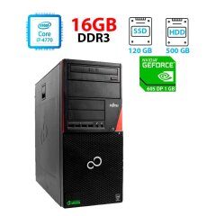 Компьютер Fujitsu Esprimo P920 Tower / Intel Core i7-4770 (4 (8) ядра по 3.4 - 3.9 GHz) / 16 GB DDR3 / 120 GB SSD + 500 GB HDD / nVidia GeForce 605 DP, 1 GB DDR3, 64-bit