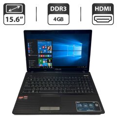 Ноутбук Asus K53U / 15.6" (1366x768) TN / AMD C-60 (2 ядра по 1.0 - 1.33 GHz) / 4 GB DDR3 / 500 GB HDD / AMD Radeon HD 6290 Graphics / WebCam / VGA / Windows 10 Pro