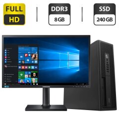 Комплект ПК: компьютер HP ProDesk 600 G1 SFF / Intel Core i5-4570 (4 ядра по 3.2 - 3.6 GHz) / 8 GB DDR3 / 240 GB SSD / Intel HD Graphics 4600 / DVD-ROM + Монитор Samsung LS24E65UPLX/CI / 23.6" (1920x1080) PLS / VGA, HDMI, DisplayPort + Кабели в комплекте