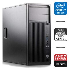 Робоча станція HP Z240 Workstation Tower / Intel Core i7-6700 (4 (8) ядра по 3.4 - 4.0 GHz) / 16 GB DDR4 / 56 GB SSD M.2 + 512 GB SSD / AMD Radeon RX 570, 4 GB GDDR5, 256-bit + Клавіатура, мишка, кабелі