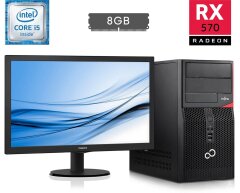 Комплект ПК: Fujitsu Tower / Intel Core i5-6400 (4 ядра по 2.7 - 3.3 GHz) / 8 GB DDR4 / 250 GB SSD / AMD Radeon RX 570, 8 GB GDDR5, 256-bit + Монитор Philips 223V5L / 21.5" (1920x1080) TN / VGA, DVI